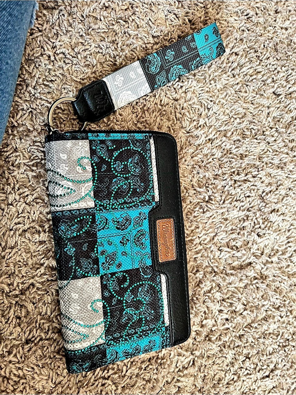 Wrangler Paisley Zip Wristlet Wallet in Blue & Black